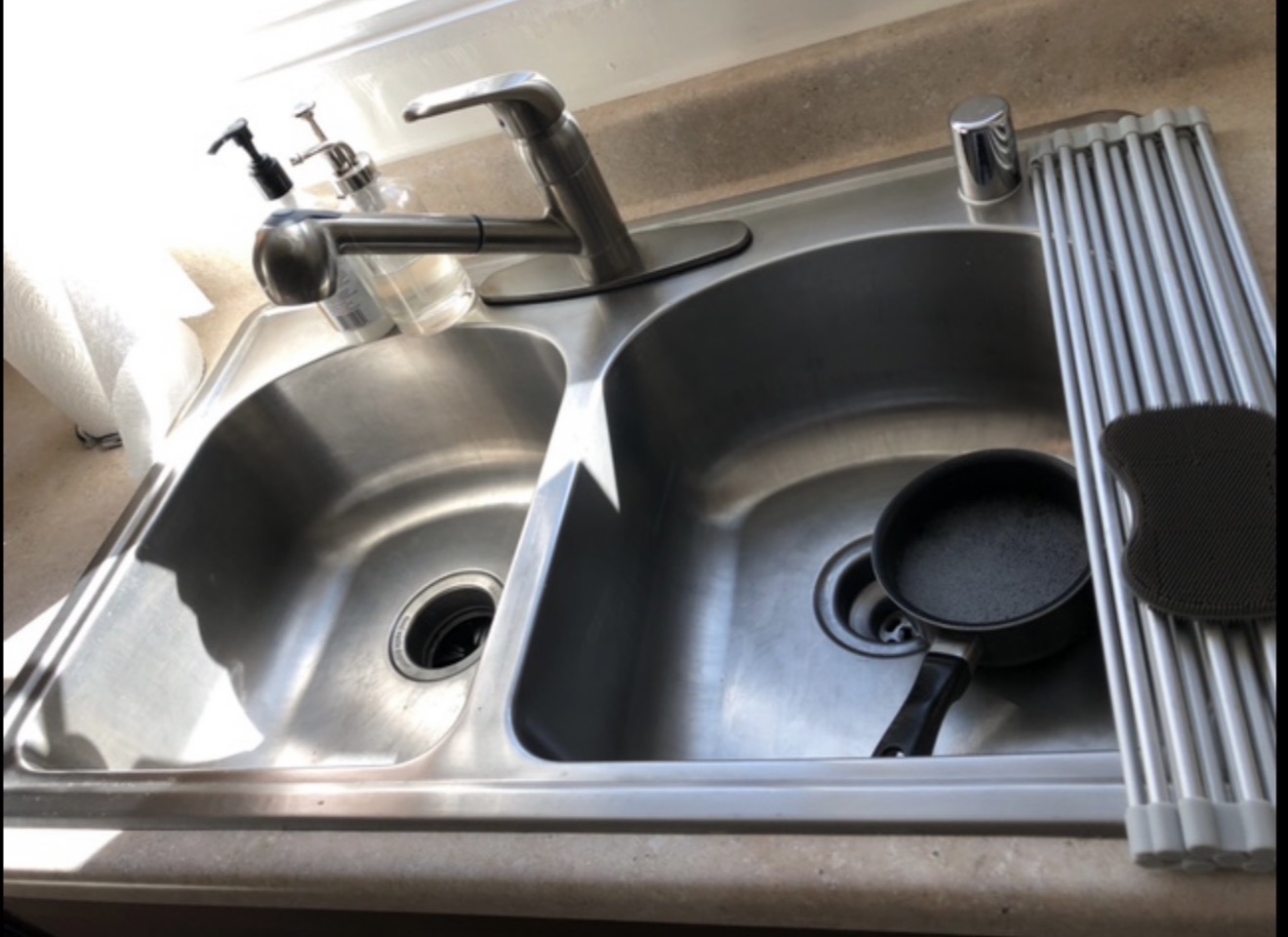 Original white tile kitchen sink before sink replacement